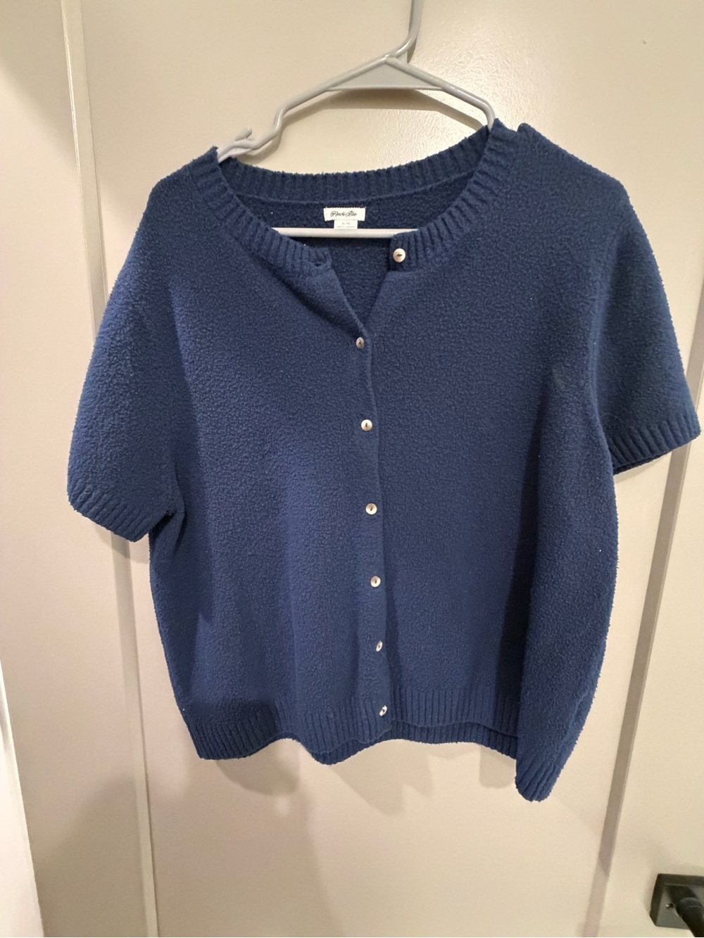 Urban Outfitters Navy Short Sleeve Button-Down Knit Top